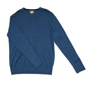 Linea V-Neck Sweater Mens L Blue Pure Merino Wool The Prestwick Classic Pullover